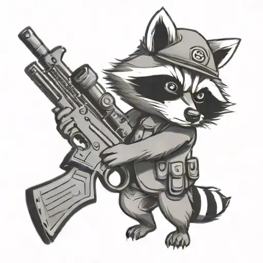 cartoon raccoon holding a M4 rifle tattoo design idea