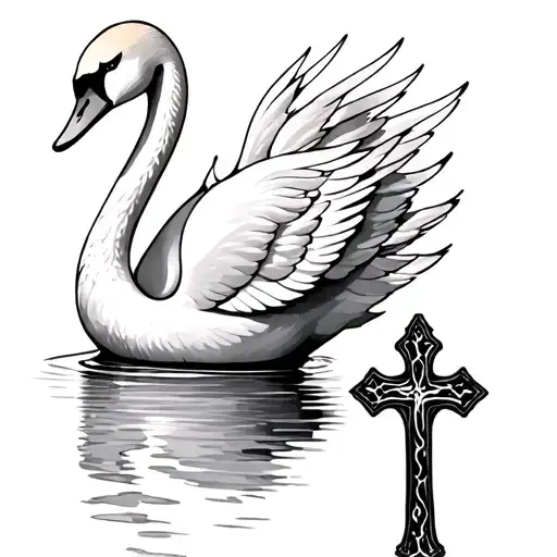 swan and cross tattoo design idea