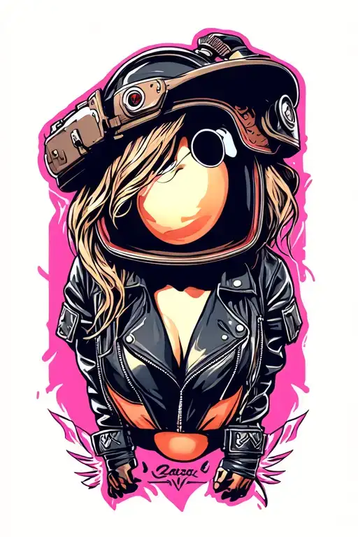 create a female egg wearing biker leathers tattoo design idea