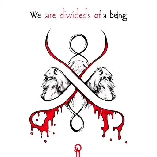 three brothers united, animal, with the symbol of infinity with blood ties, the phrase we are divided parts of a being tattoo design idea