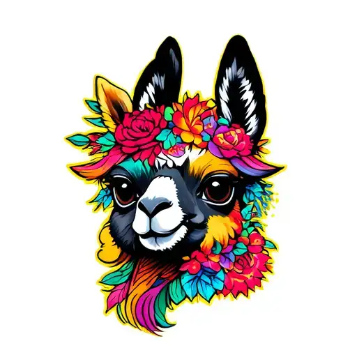 Llama colourful small manga style tattoo tattoo design idea
