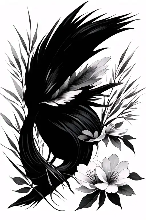 Xiphosura with peach blossoms and beach grass tattoo design idea