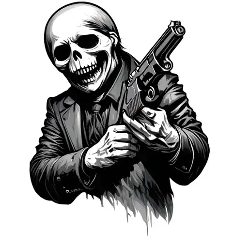 ghost with a gun tattoo design idea