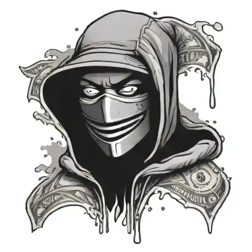 ski mask money raining tattoo design idea