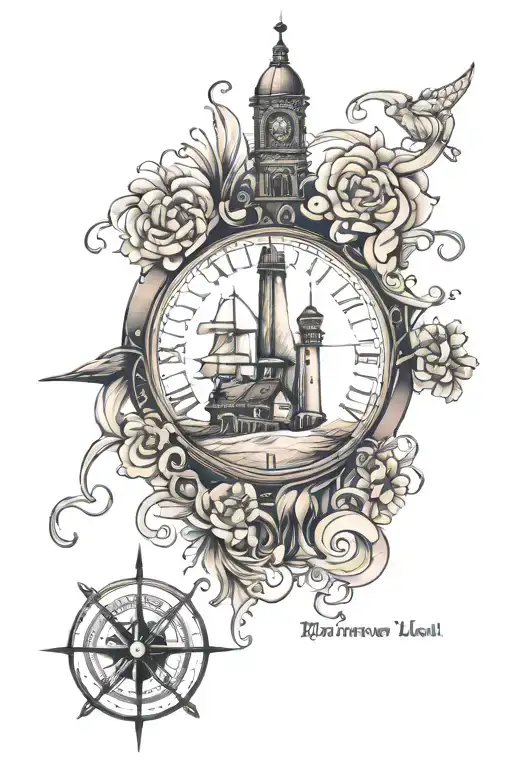 renfrew town hall, compass, beach scene tattoo design idea