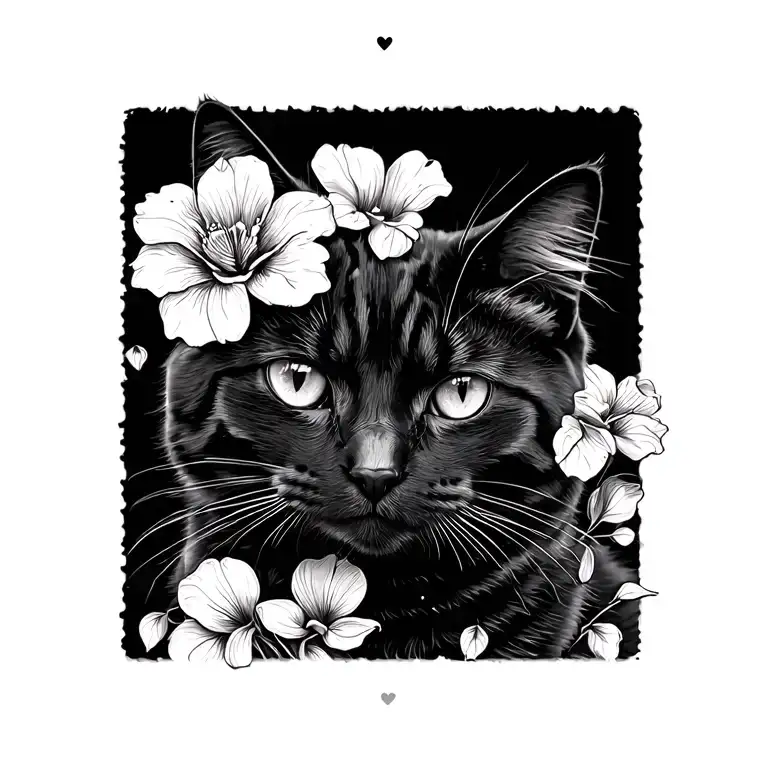 Cat Fleur Coeur tattoo design idea