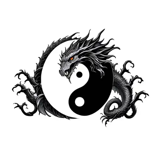 yin and yang tattoo with a dragon and symbolizing death as well as loyalty tattoo design idea