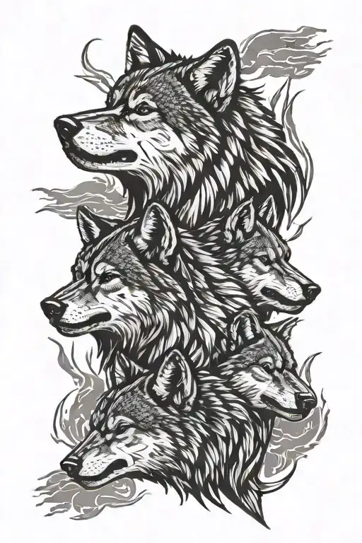 wolf pack howling mexican themed stencil tattoo tattoo design idea
