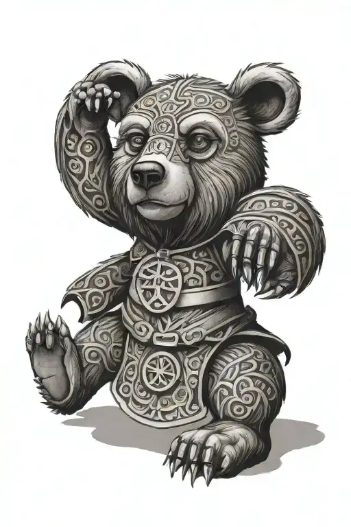 Mor'du bear from Brave, in a anglosaxon style (paganic) vril tattoo design idea
