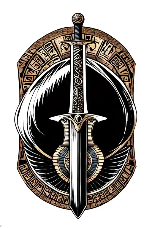 Tattoo design of an Egyptian Virgo computer science sword  sleek sword with hieroglyphs, Virgo symbol tattoo design idea