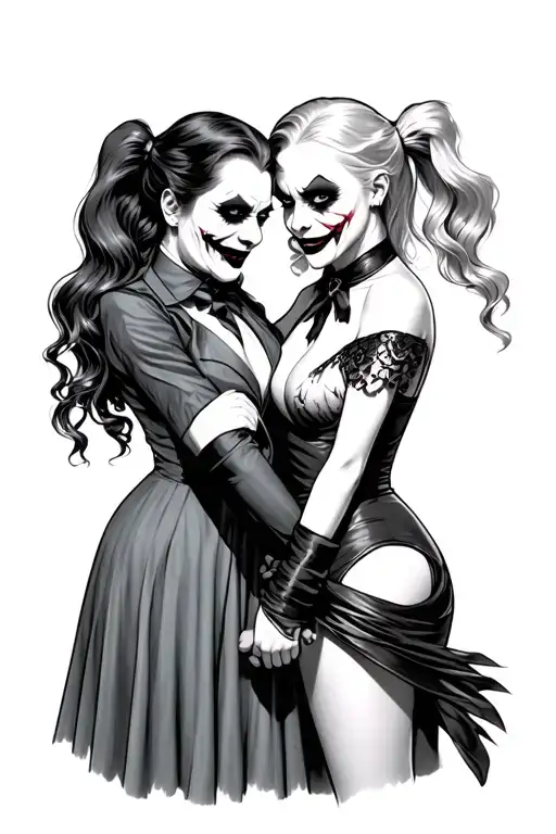 Joker And Harley Quinn couple holding hands tattoo design idea