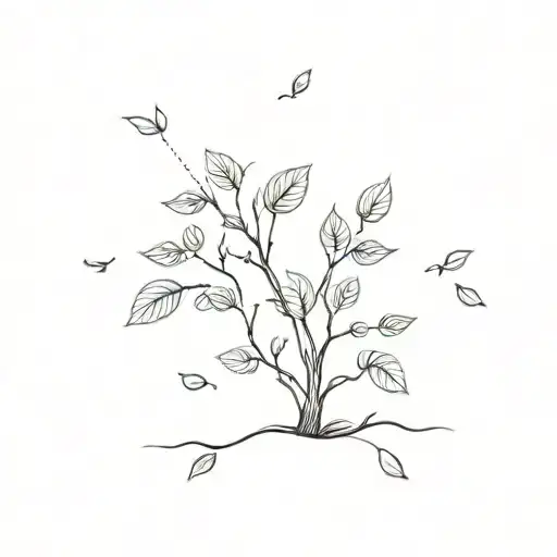 windy tree lots of leaves falling tattoo design idea