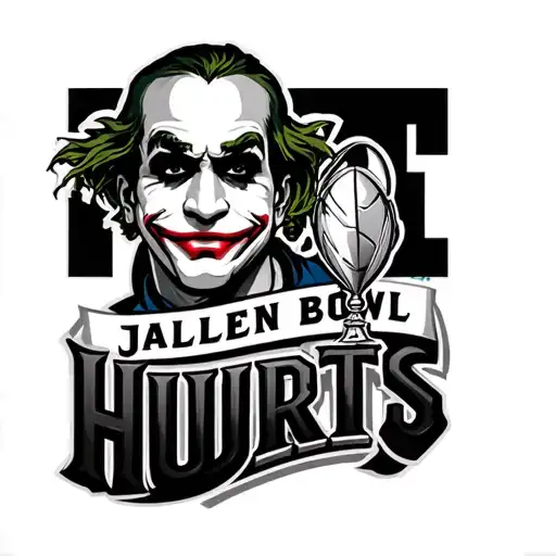 Jalen Hurts Super Bowl trophy with joker font surrounded tattoo design idea
