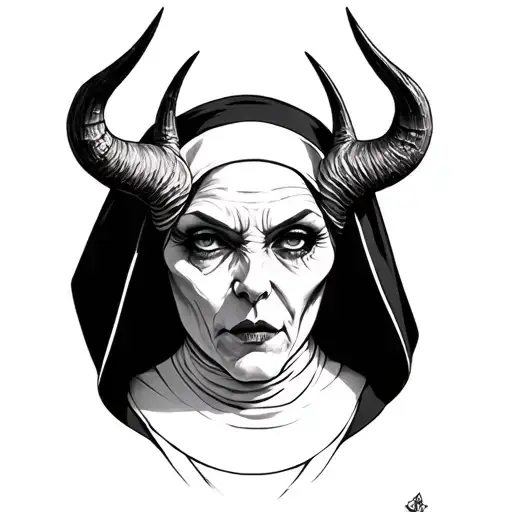 Evil Nun tattoos and horns tattoo design idea