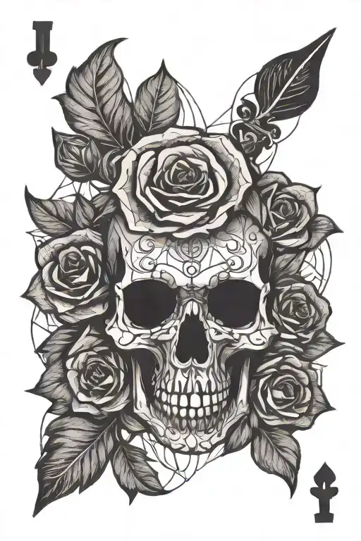 skull rose playing card tattoo design idea