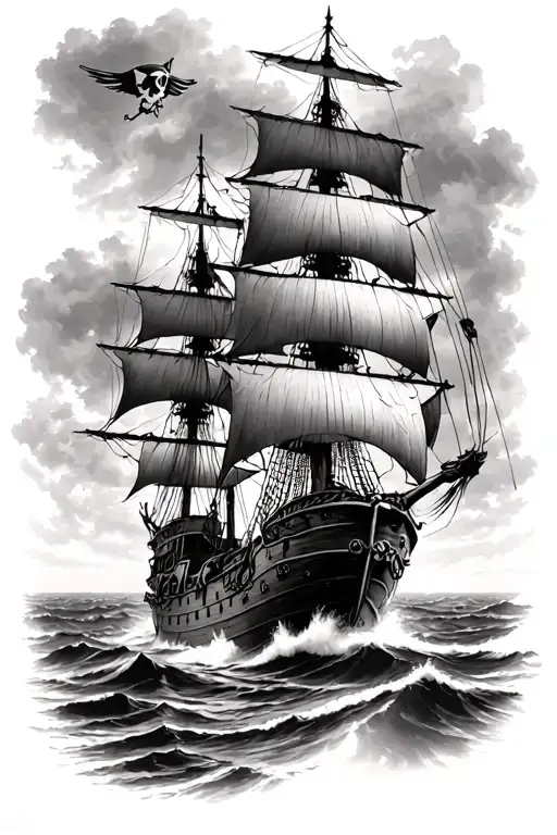 flying dutchman ship from pirates of the caribbean tattoo design idea