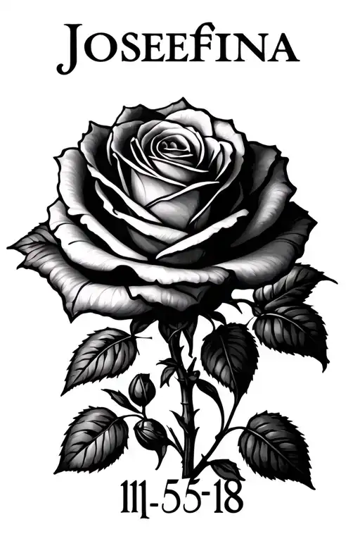 rose with josefina and 11-05-18 in roman numerals  tattoo design idea