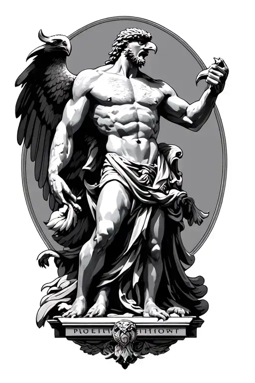 prometheus statue with caucasion eagle tattoo design idea