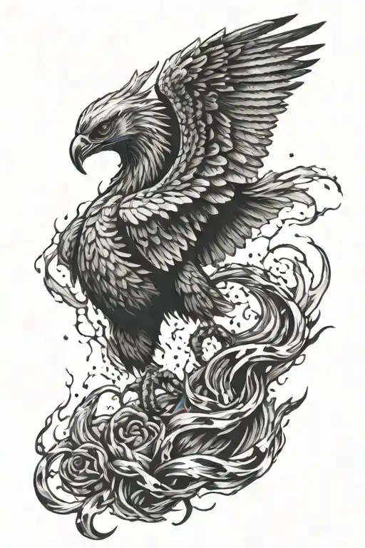 Scorpion Eagle Phoenix rising from ashes holding a broken heart tattoo design idea