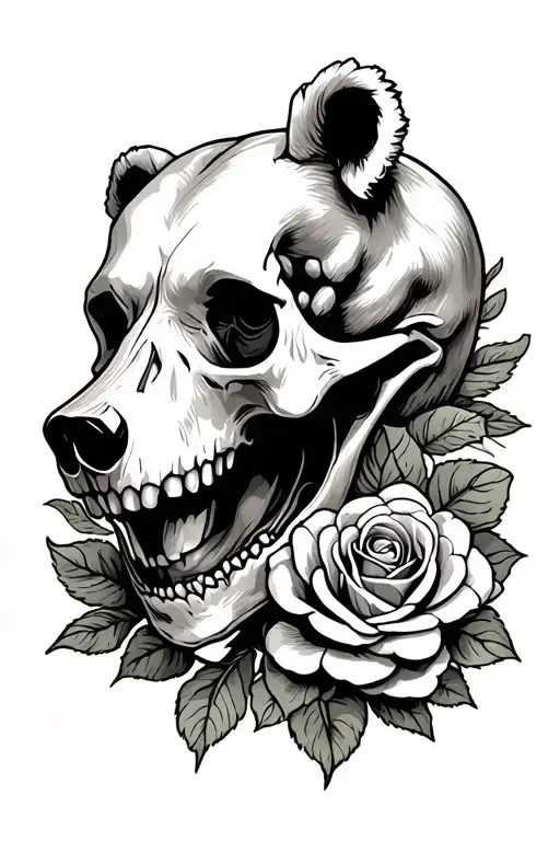 bear skull and roses tattoo design idea