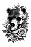 bear skull and roses tattoo design idea