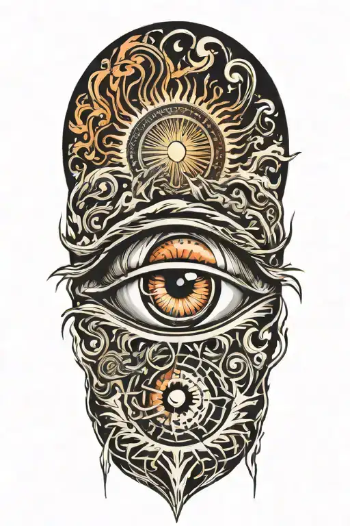 eye and fire,sun. florida psycedelic tattoo design idea