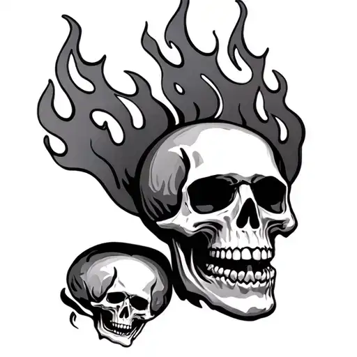 flames skulls color tattoo design idea