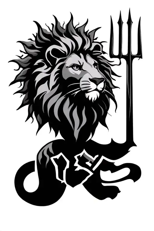 lion, sun and trident tattoo tattoo design idea