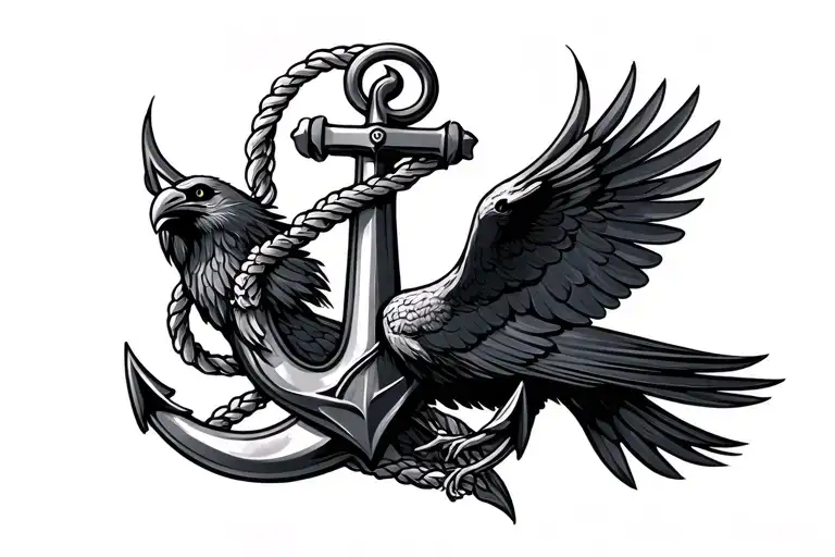 an anchor entwined with a raven tattoo design idea