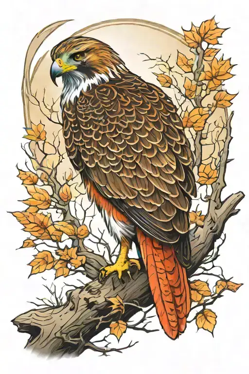 red tail hawk perched tattoo design idea