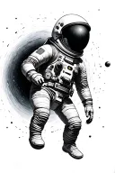 A highly realistic astronaut floating near a black hole inspired by the movie interstellar.  tattoo design idea