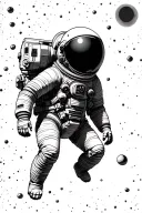 A highly realistic astronaut floating near a black hole inspired by the movie interstellar.  tattoo design idea