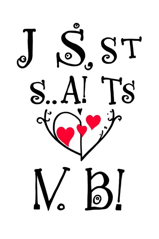 Lyrics J, S, T, A, B, s joined with a heart in half tattoo design idea