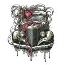 stained class heart shattering with old car coming out tattoo design idea