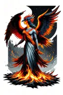 guardian angel and rising pheonix rising from lava tattoo design idea