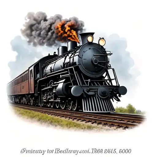 1800s black and grey locomotive on the tracks smoking  tattoo design idea