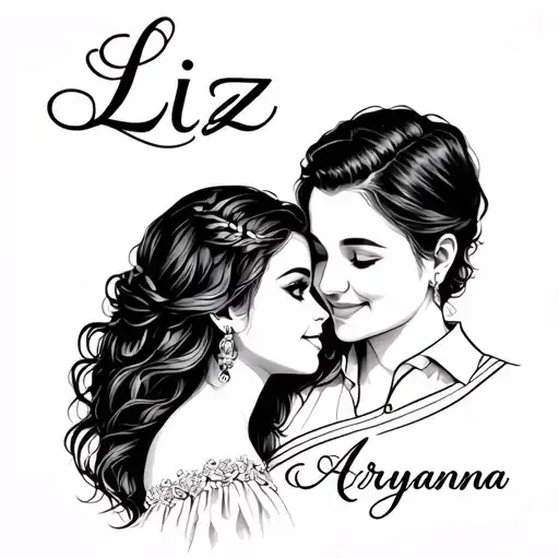 create tattoo design incorporating my wife's name Liz and stepdaughter Aryanna tattoo design idea
