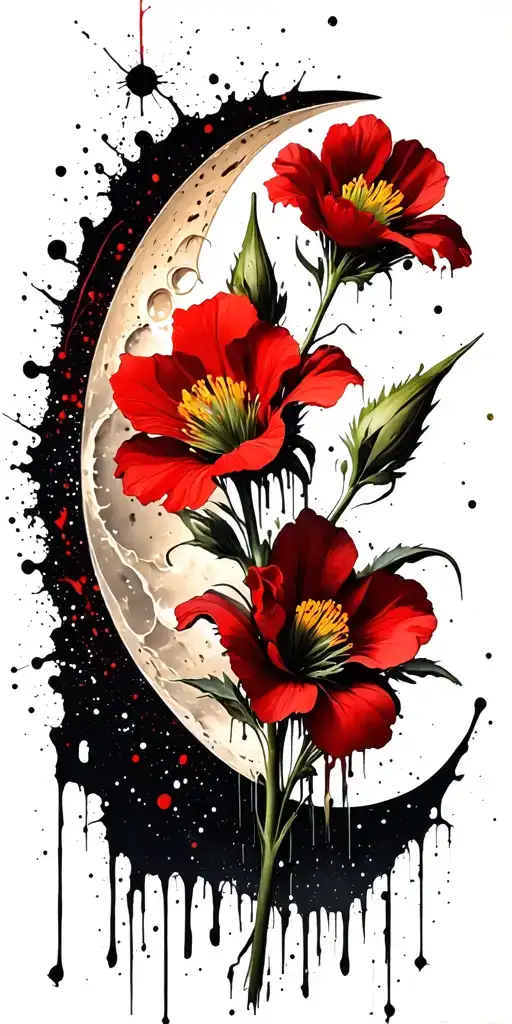 evening primrose, and crescent moon tattoo design idea
