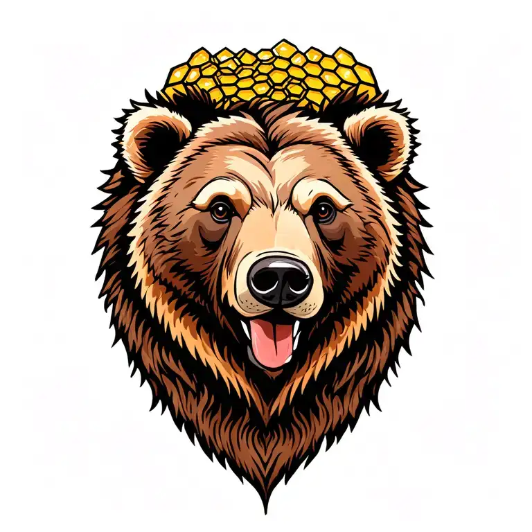 bear head with honey comb design combining elements tattoo design idea