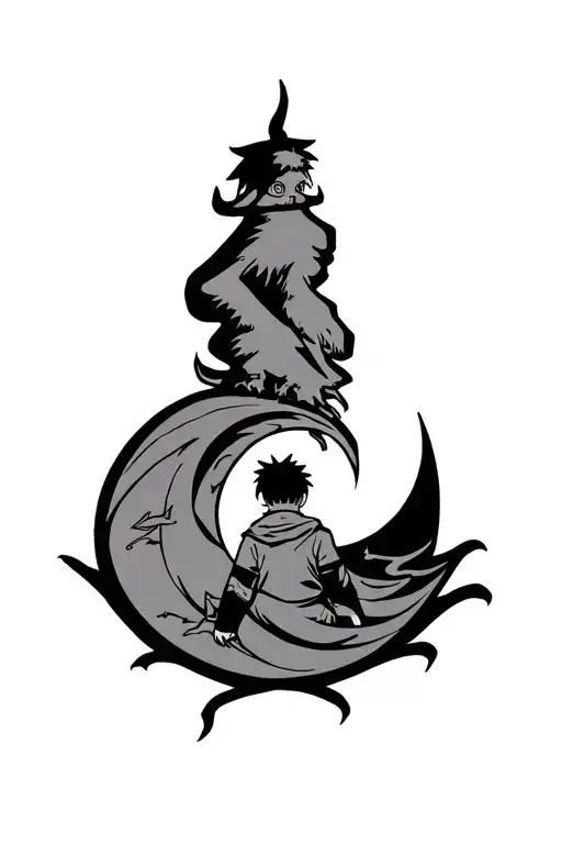 Naruto inspired seal however not Naruto itself with his son and moon at the center of the seal a crescent moon tattoo design idea