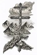 cross with mountains inside tattoo design idea