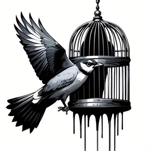 Bird Flying Out Of Cage tattoo design idea