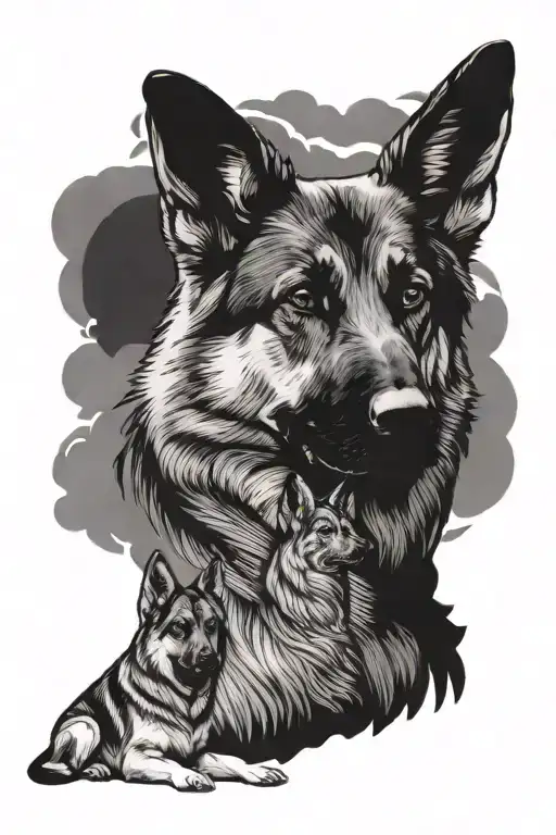 german shepherd mountains family and protector dogs standing guard tattoo design idea
