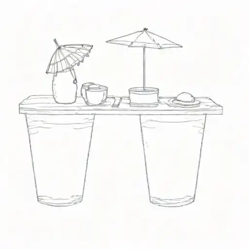 two drinks on a table next to the ocean tattoo design idea