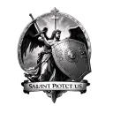 "Saint Michael Protect us" Saint Michael with shield and sword going tattoo design idea
