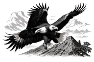 Bald eagle soaring with palestinian olive tree and volcano  tattoo design idea