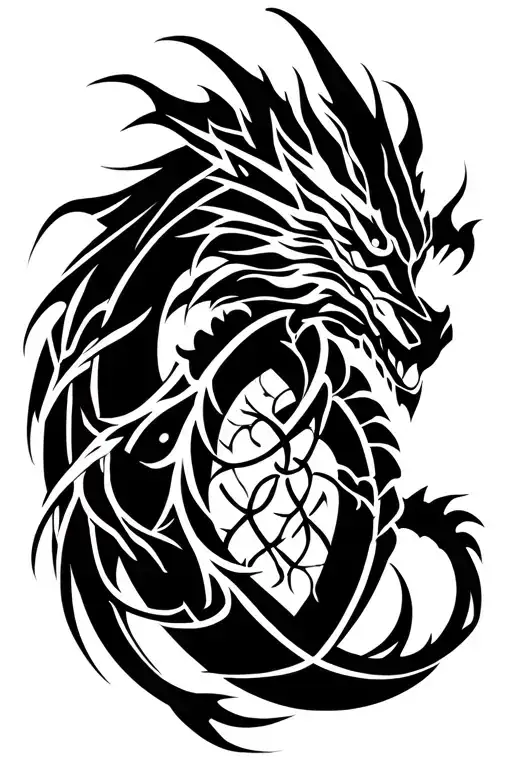heart tattoo Celtic dragon coiled tattoo design idea