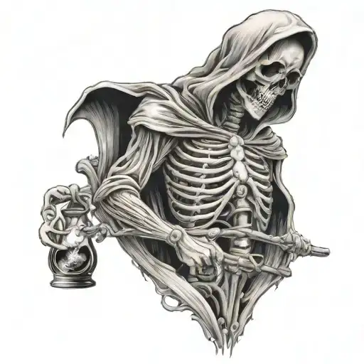 grim reaper with scythe and hour glass tattoo design idea