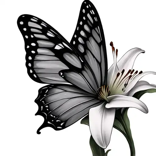 Butterfly And Lily tattoo design idea