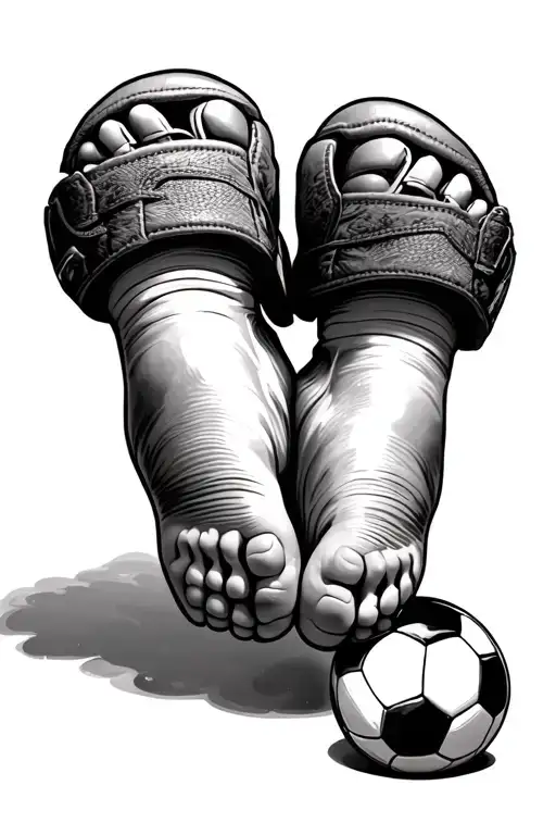 baby feet with soccer ball with a whole neighborhood  tattoo design idea